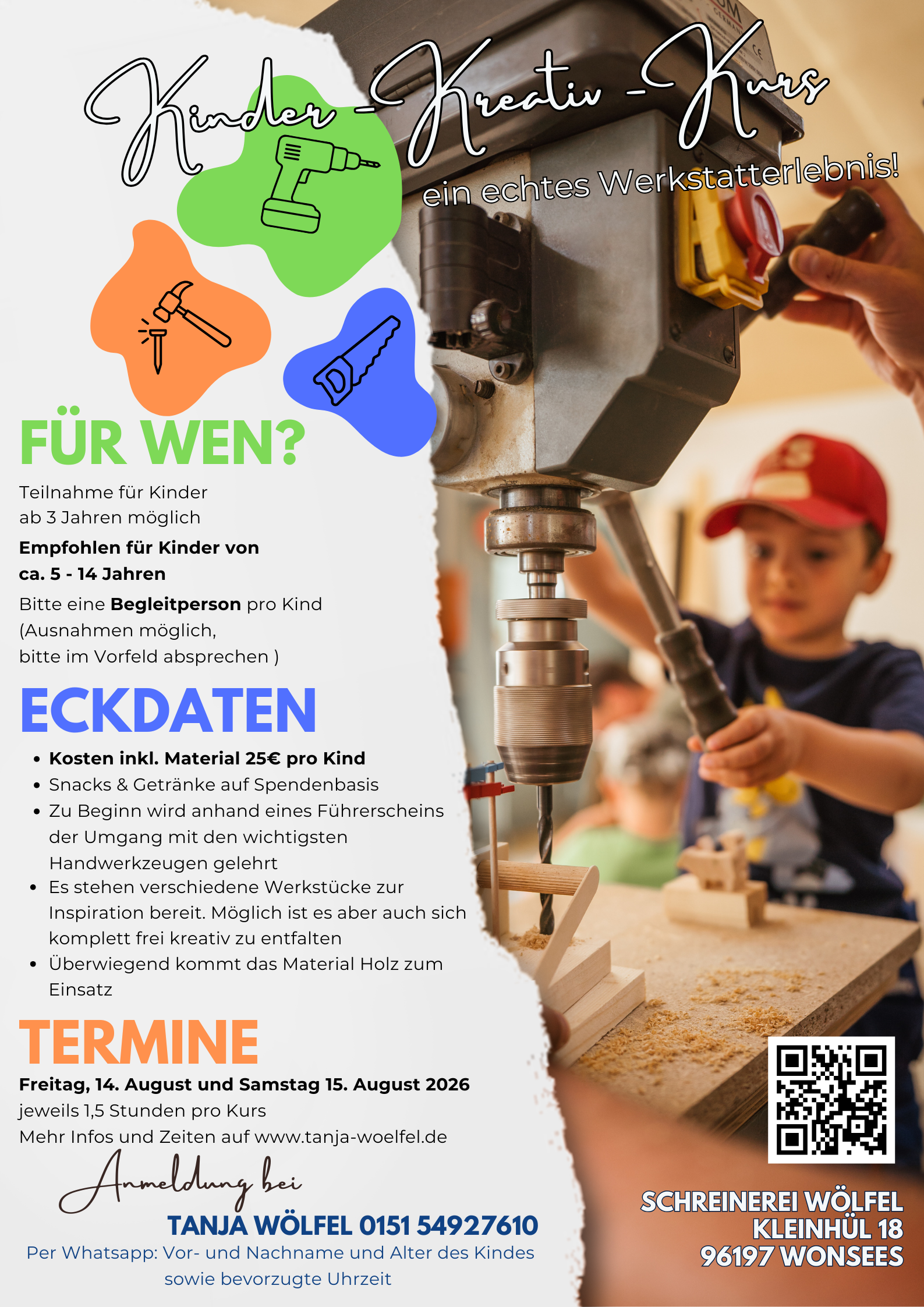 kinder kreativ kurs plakat für august